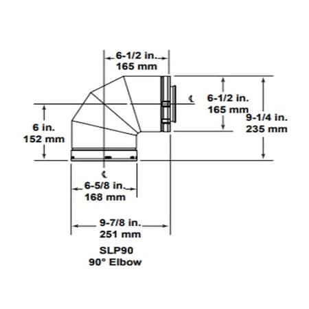Slp SLP SLP90-BK 90 Degree Elbow Venting Component for Gas Fireplaces; Black SLP90-BK